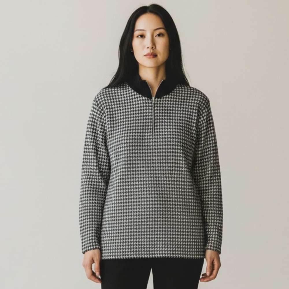 Vintage Gitano 1/4 Zip Pullover Sweater Houndstooth Women's Size Large